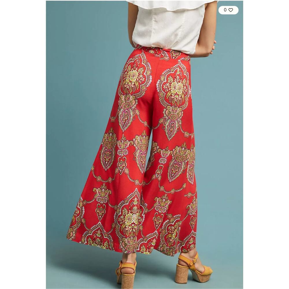 ANTHROPOLOGIE ETT:WA Red Print Manon Wide Leg Flared Pant // 2 - Picture 2 of 15